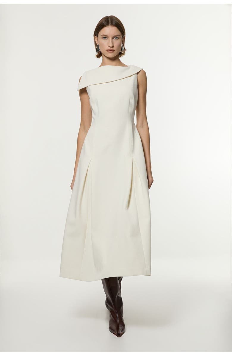 Karen Millen Asymmetric Neck Tailored Dress, Main, color, Ivory