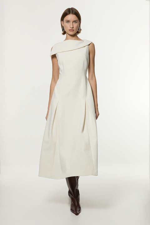 Asymmetric Neck Tailored Dress