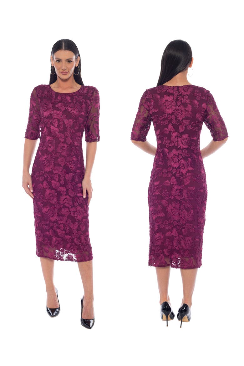 Soutache Lace Sheath Dress, Alternate, color, WINE