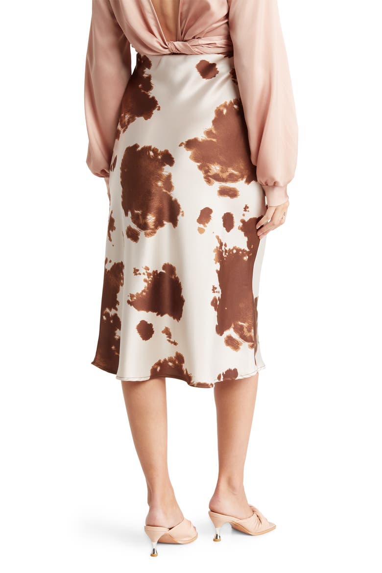 Cow Print Midi Skirt, Alternate, color, BROWN