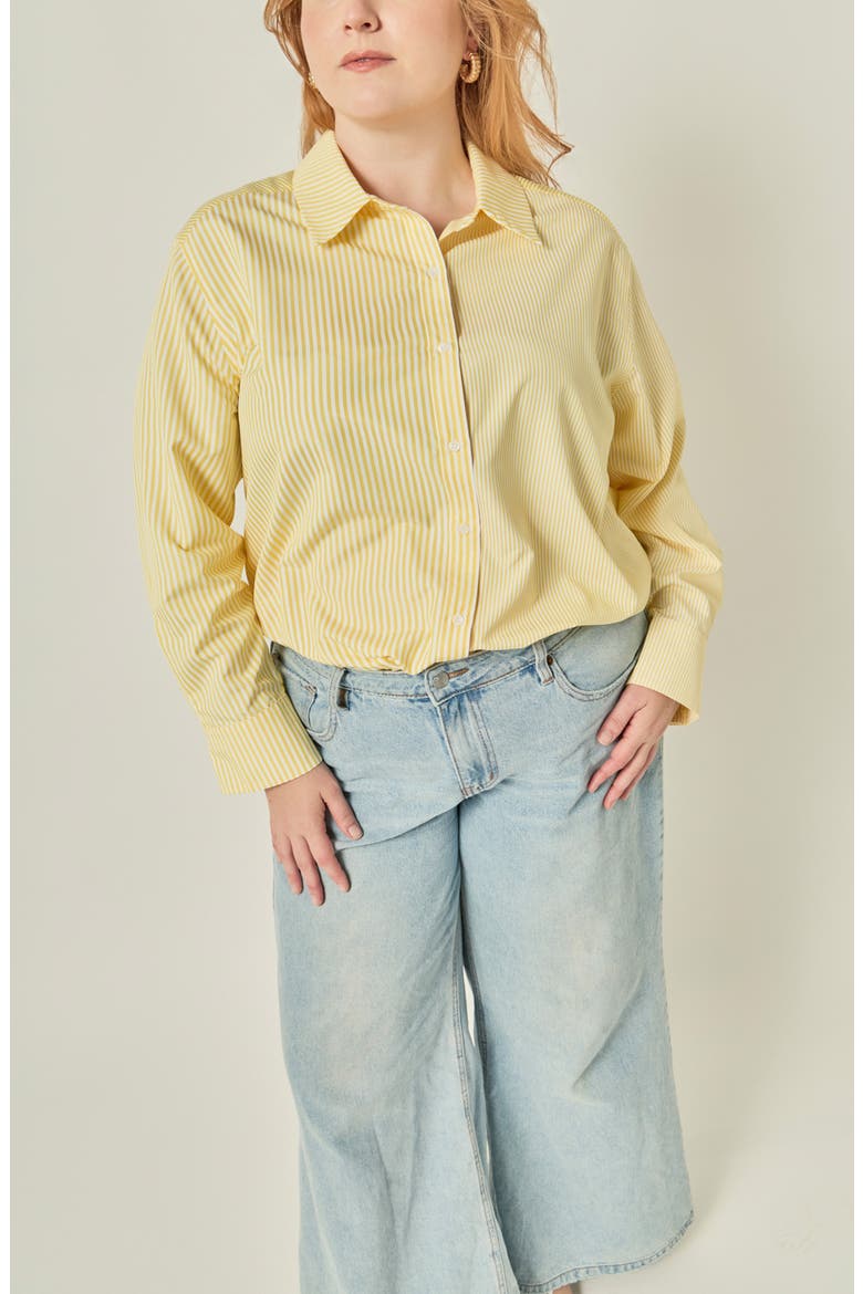 Striped Long Sleeve Button Up Shirt, Alternate, color, YELLOW