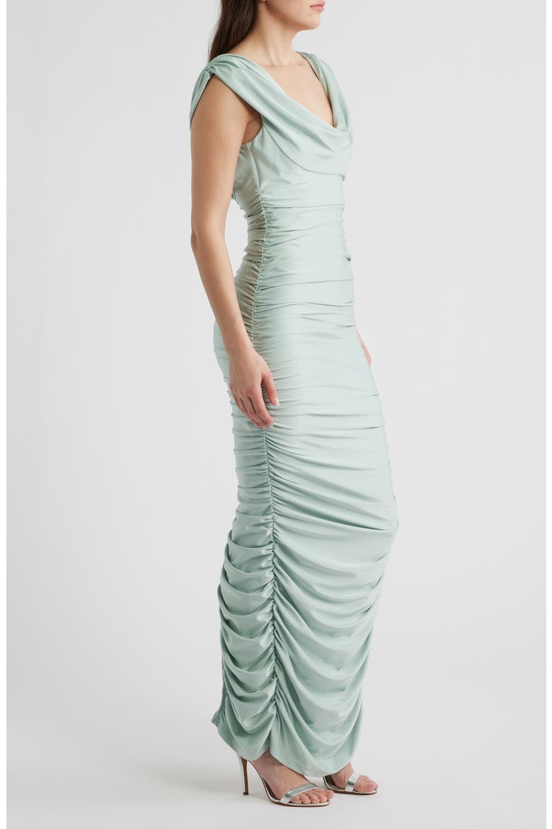 Evangeline Ruched Satin Gown, Alternate, color, CREME DE MENTHE