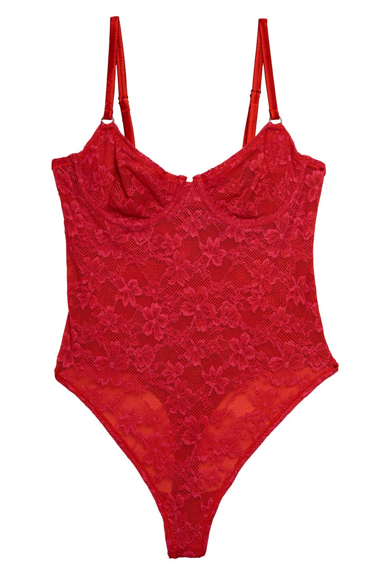 Le Stretch Lace Bodysuit, Main, color, ROUGE