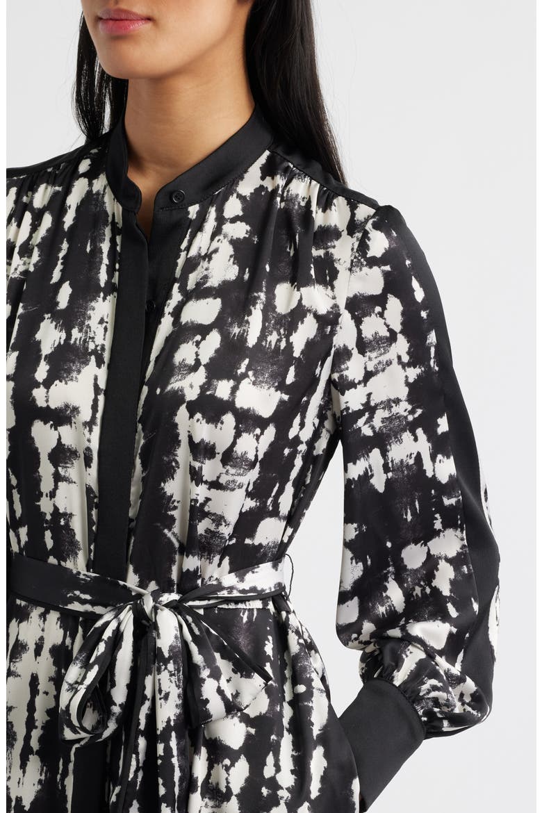 Print Long Sleeve Shirtdress, Alternate, color, BLACK WHITE
