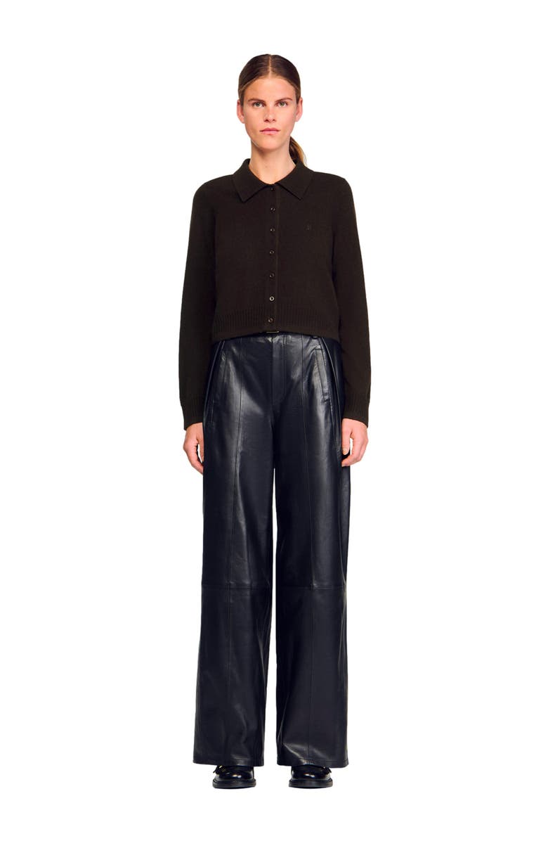 SANDRO Shirt-collar cardigan, Alternate, color, Chocolate