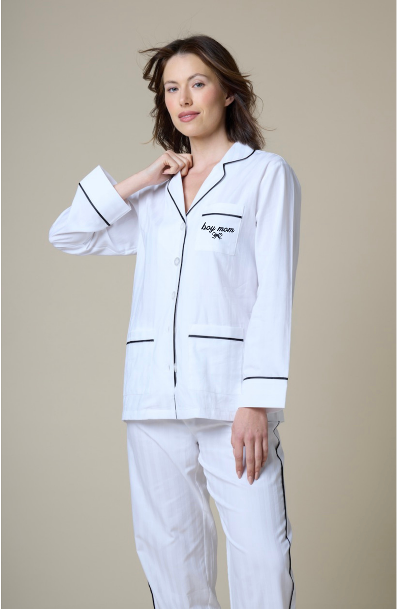 KIP Boy Mom Cotton Pajama Set, Alternate, color, Monochrome