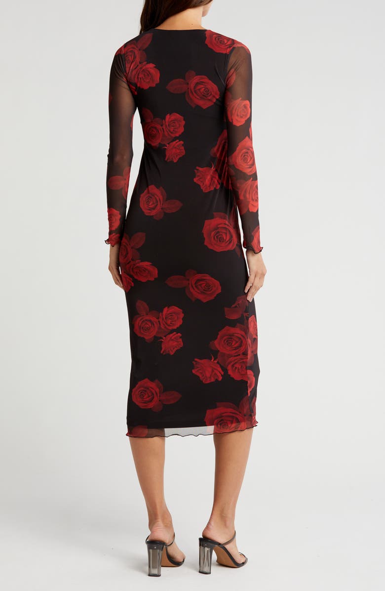 bebe Floral Long Sleeve Dress, Alternate, color, Black/Red
