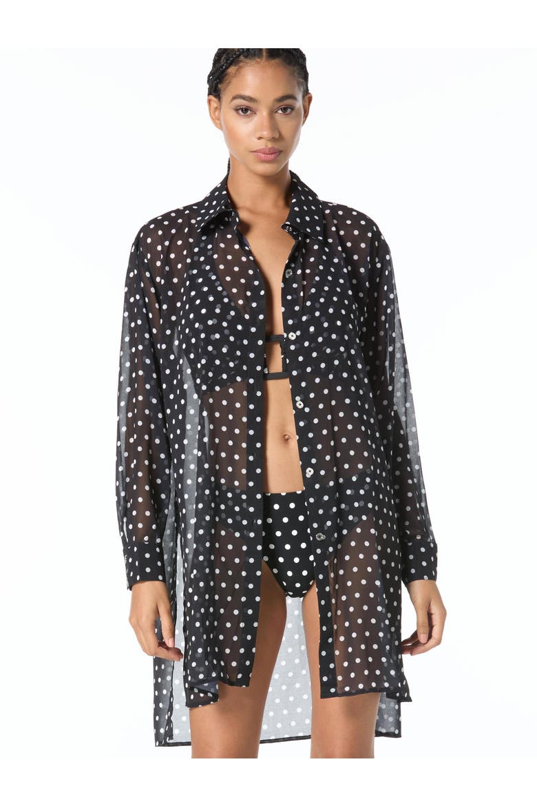 Classic Dot Cover Up Shirt Swim, Alternate, color, Black