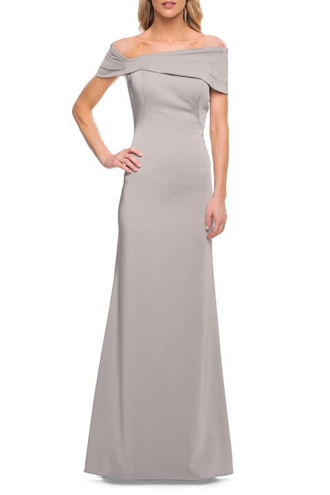 Simply Chic Off the Shoulder Jersey Gown