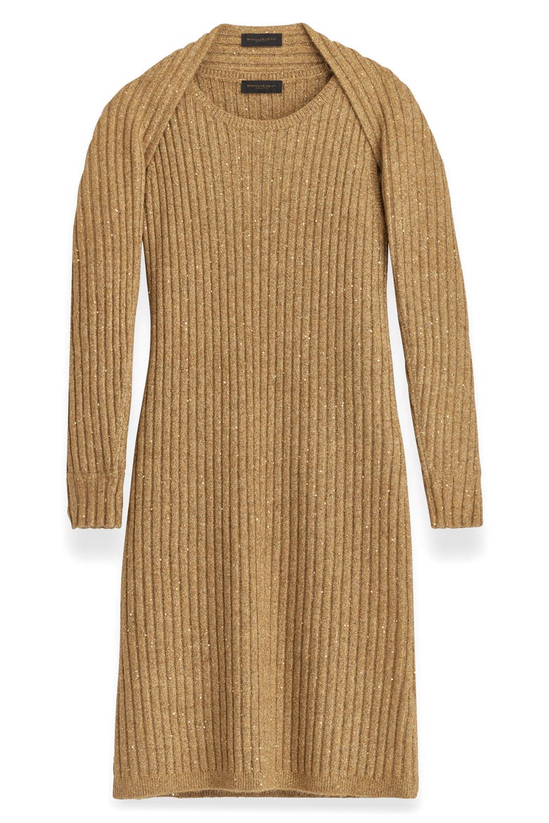 Metallic Long Sleeve Rib Sweater Dress, Alternate, color, GOLD