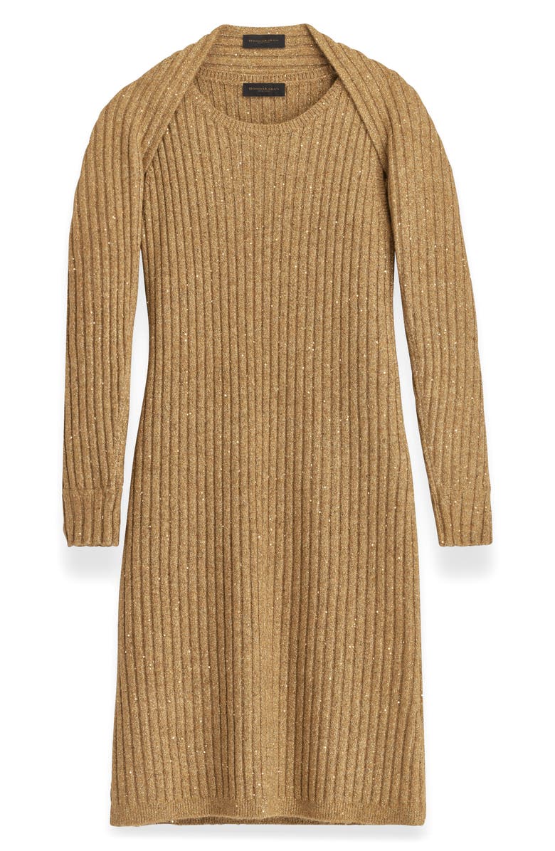 Donna Karan New York Metallic Long Sleeve Rib Sweater Dress, Alternate, color, Gold