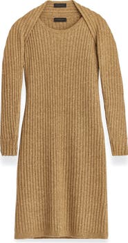 Donna Karan New York Metallic Long Sleeve Rib Sweater Dress
