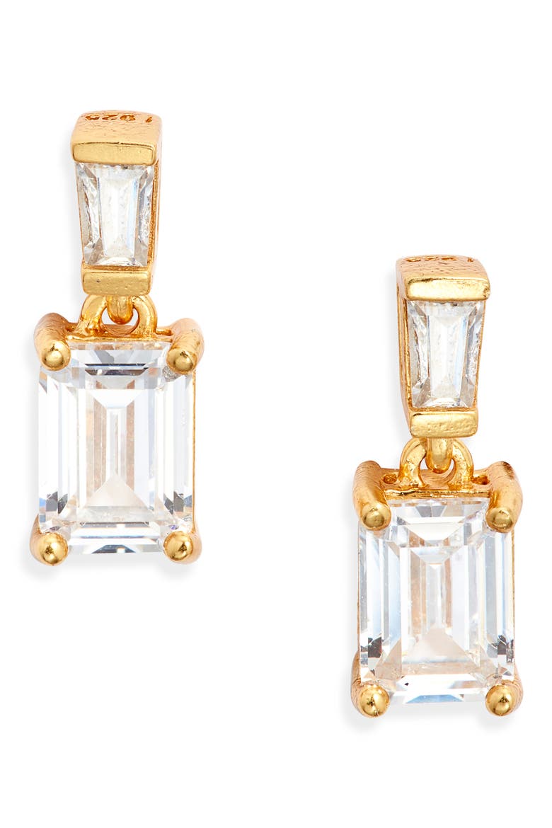 Cubic Zirconia Drop Earrings, Main, color, 14K GOLD PLATED