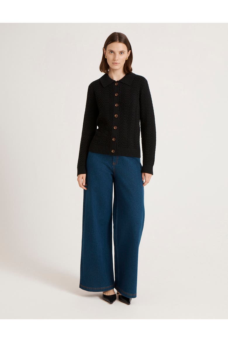 Emlyn Cotton Knitted Collared Cardigan, Alternate, color, Black