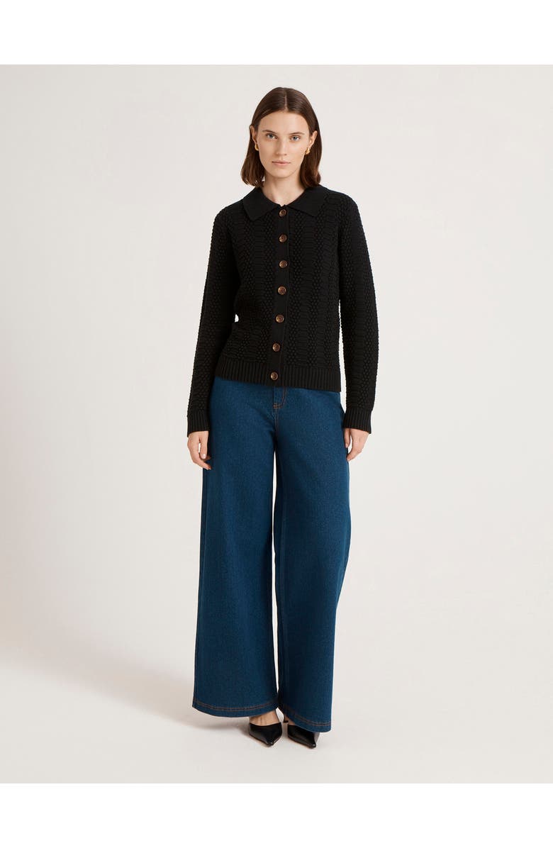 Finery London Emlyn Cotton Knitted Collared Cardigan, Alternate, color, Black