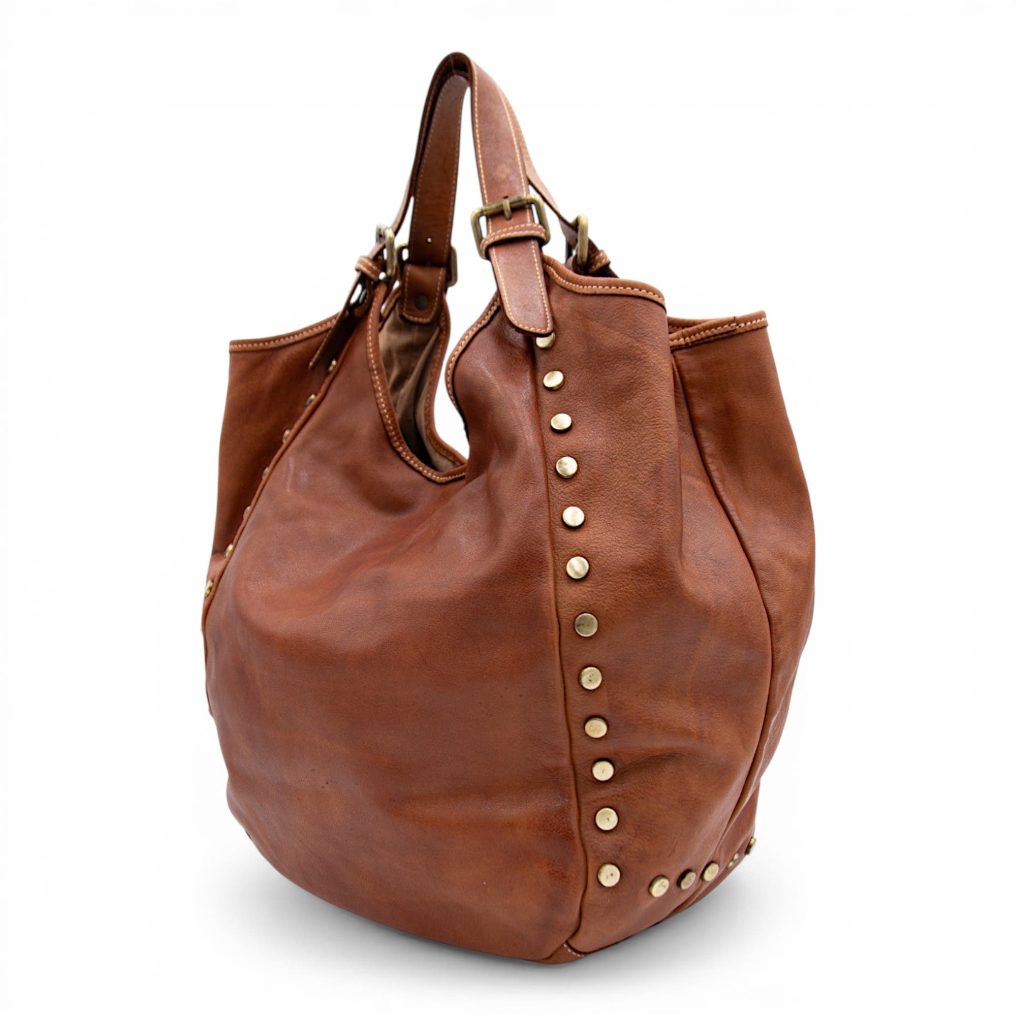 Slouchy Stud Tote, Alternate, color, Cognac