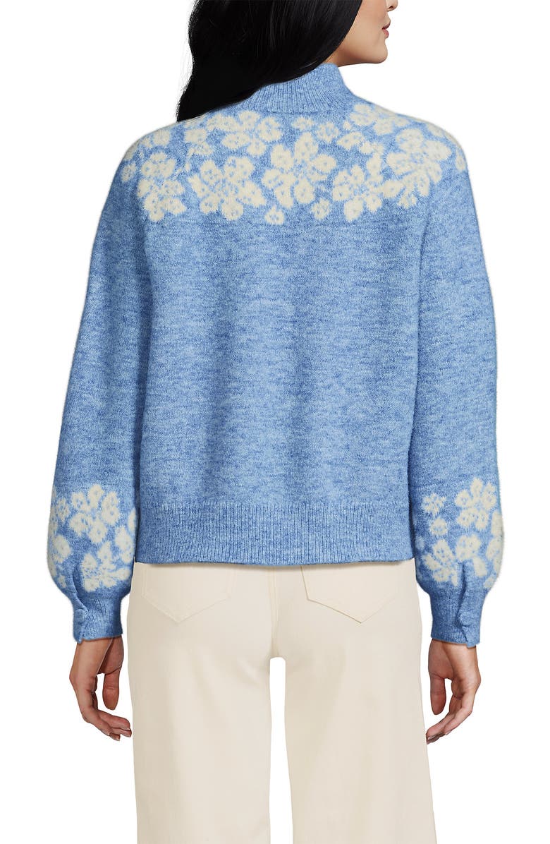 Lands' End Fuzzy Turtleneck Lantern Sleeve Jacquard Sweater, Alternate, color, Clear Blue Sky Heather