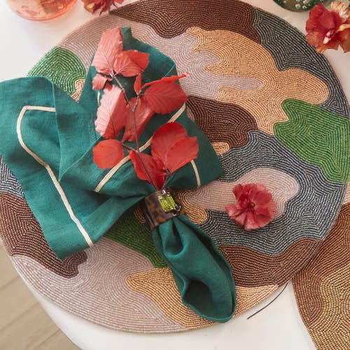 Joanna Buchanan Gold-tone Trim Linen Dinner Napkins, Set Of 2 In Green