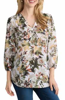 Floral Three Quarter Sleeve Crepe Top