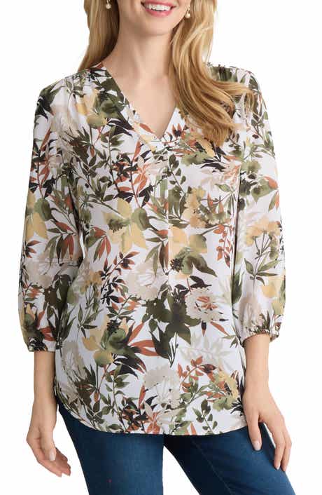 Floral Three Quarter Sleeve Crepe Top