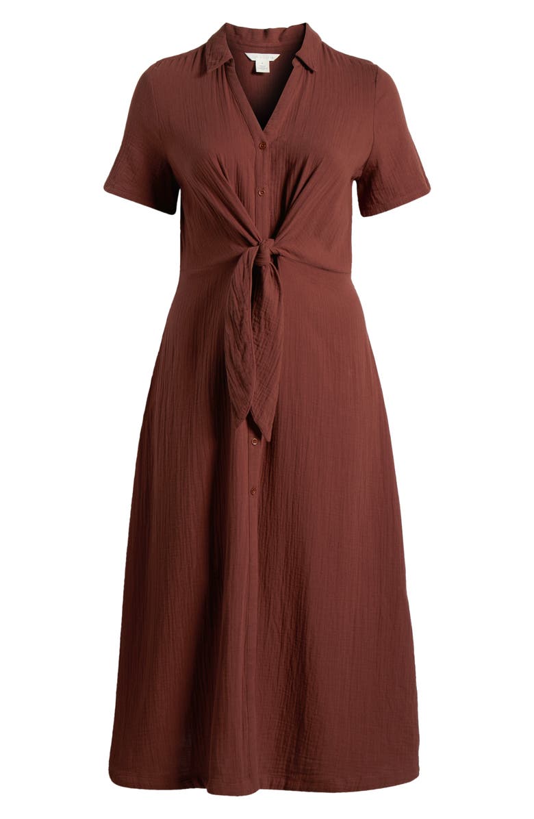 Caslon<sup>®</sup> Tie Front Cotton Gauze Maxi Dress, Alternate, color, Brown Raisin