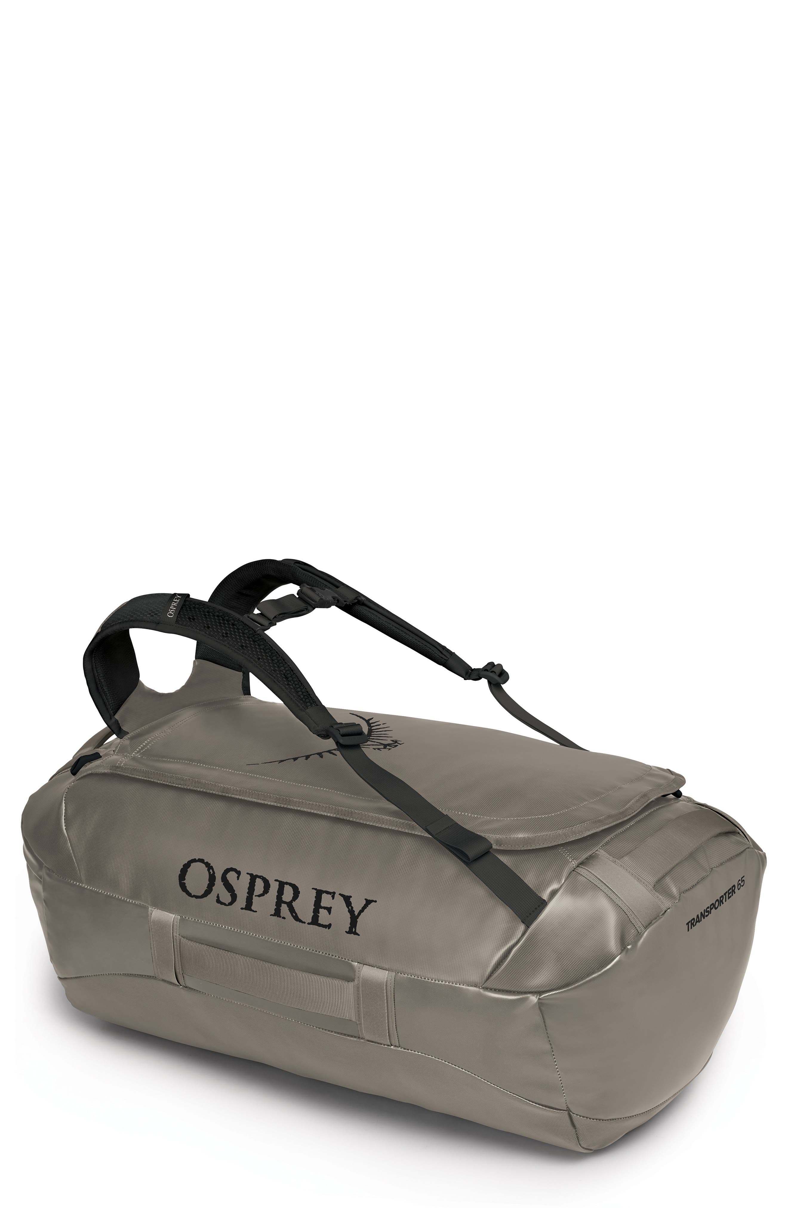 Osprey Transporter<sup
®</sup
 65-Liter Water Resistant Duffle Backpack, Main, color, Tan Concrete