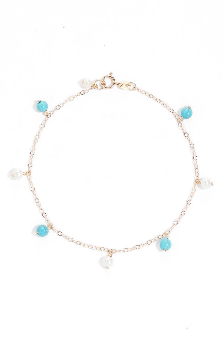 Poppy Finch Turquoise & Pearl Charm Bracelet, Main, color, 14Kyg