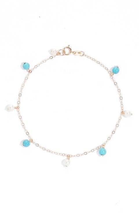 Turquoise & Pearl Charm Bracelet