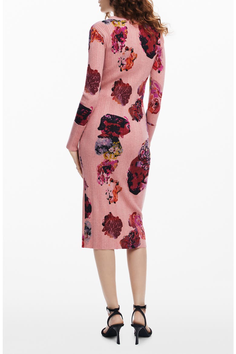 Floral Print Long Sleeve Rib Sweater Dress, Alternate, color, PINK/ RED