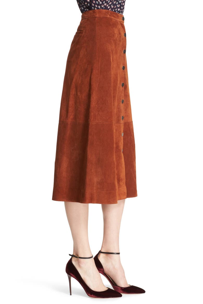 'Gracelynn' Suede Midi Skirt, Alternate, color, WHISKY BROWN