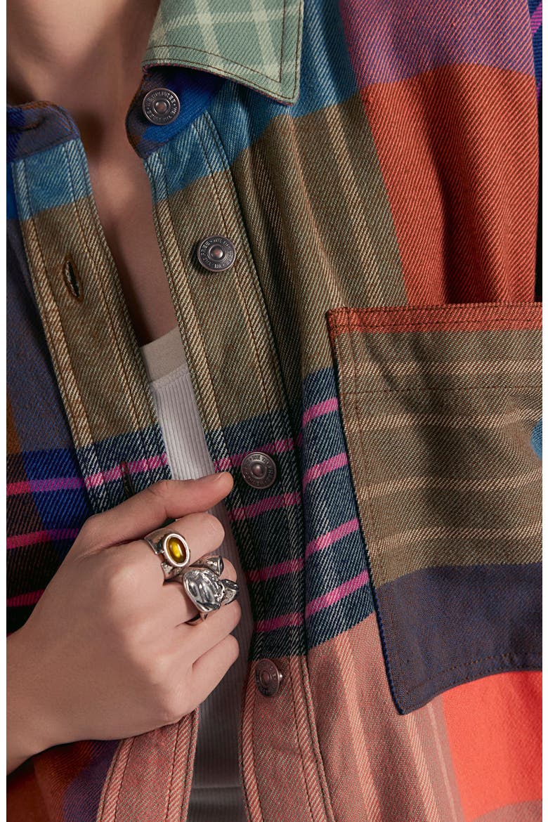 Ashley Oversize Plaid Cotton Button-Up Shirt, Alternate, color, GINGER COMBO