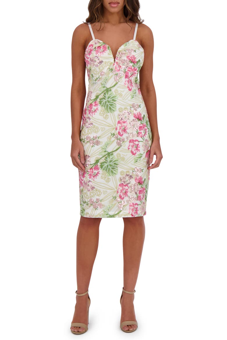 Floral Sequin Embroidered Mesh Midi Dress, Main, color, WHITE MULTI