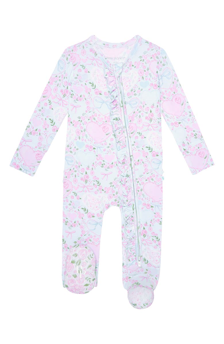 Posh Peanut Ruffle Zip Footie, Main, color, Light/ Pastel Blue