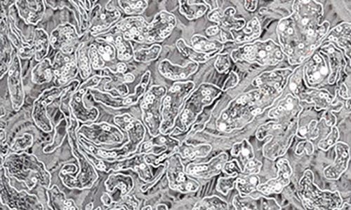 Alex Evenings Sequin Corded Lace Off The Shoulder Gown In Pewter