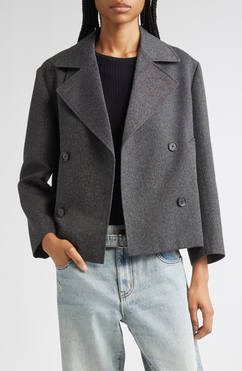 Proenza Schouler Nola Double Breasted Textured Suiting Jacket, Main, color, Charcoal Melange