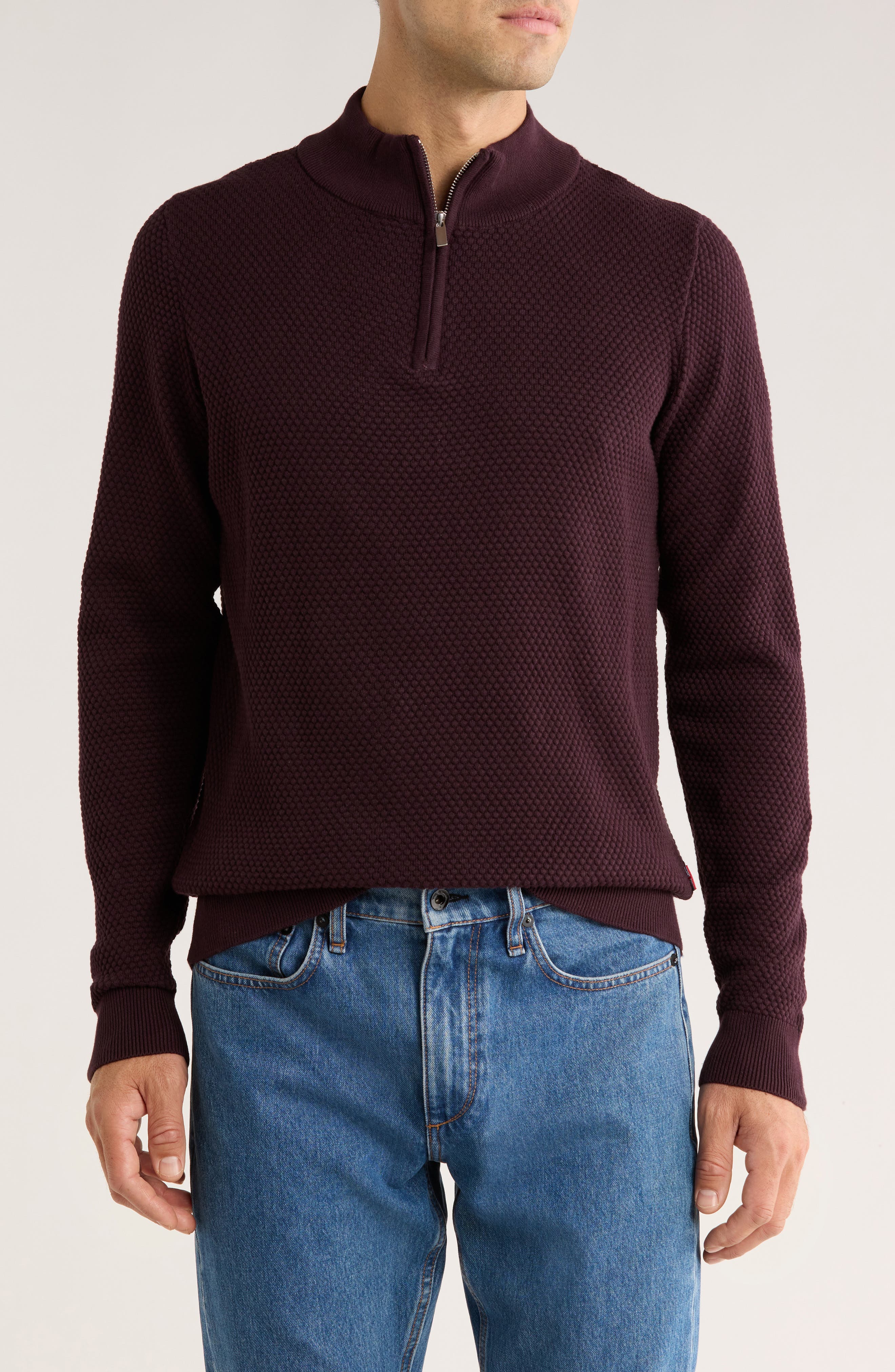 SOUL OF LONDON Textured Cotton Quarter Zip Sweater