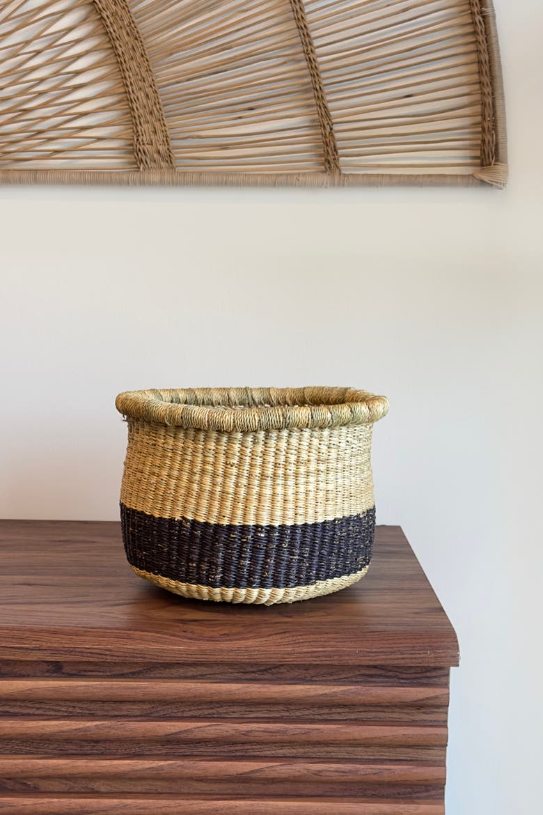 Handwoven Natural and Black Planter Basket, Alternate, color, Natural