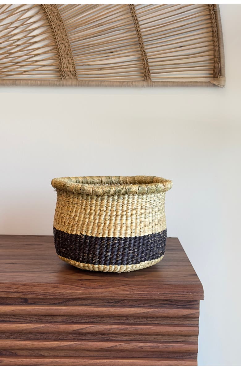Mbare Handwoven Natural and Black Planter Basket, Alternate, color, Natural