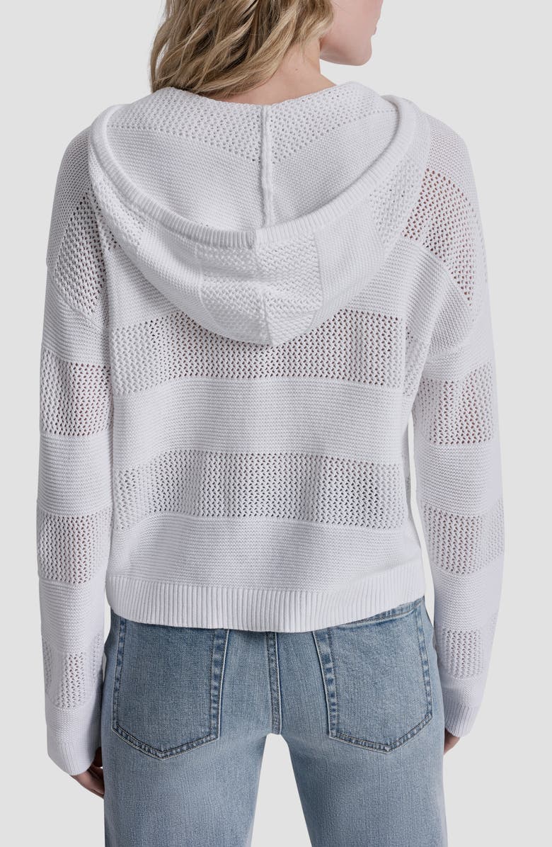 DKNY Jeans Pointelle Stripe Hooded Sweater, Alternate, color, White
