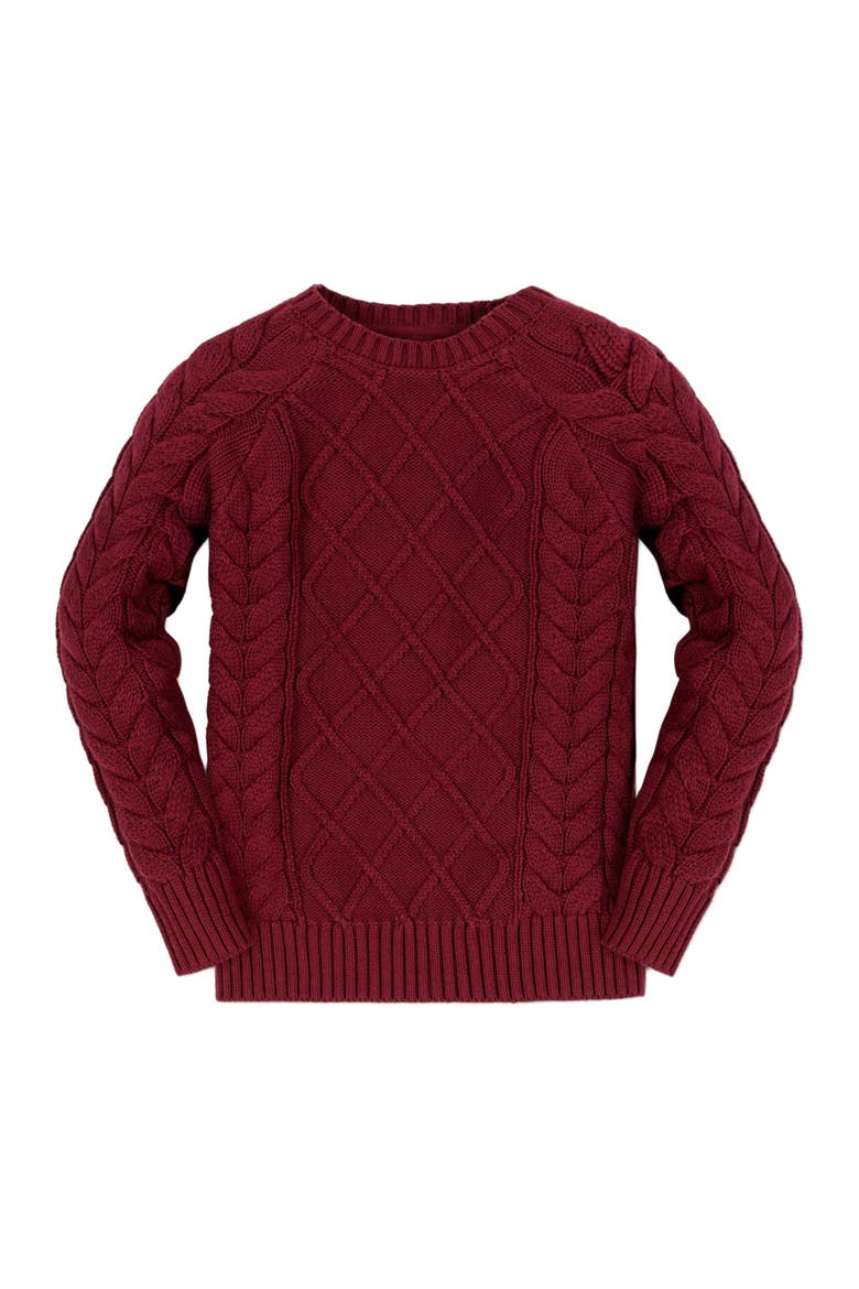 Baby Boys' Organic Raglan Fisherman Sweater, Infant, Main, color, Oxblood Fisherman