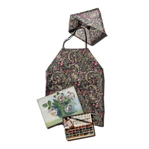 Hand Printed Kids Apron With Kerchief