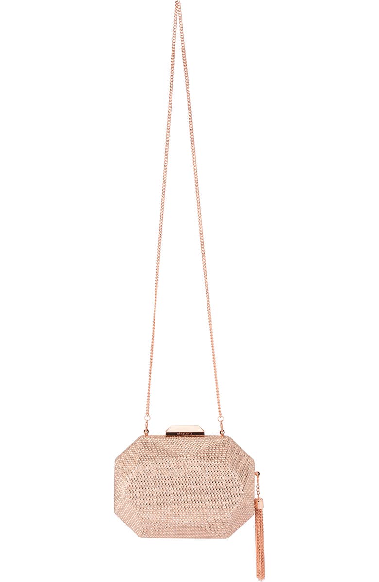 Olga Berg Hotfix Tassel Structured Clutch, Alternate, color, Rose Gold