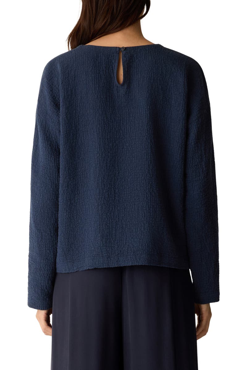 Eileen Fisher Crinkled Boxy Long Sleeve Stretch Organic Cotton Top, Alternate, color, Ink