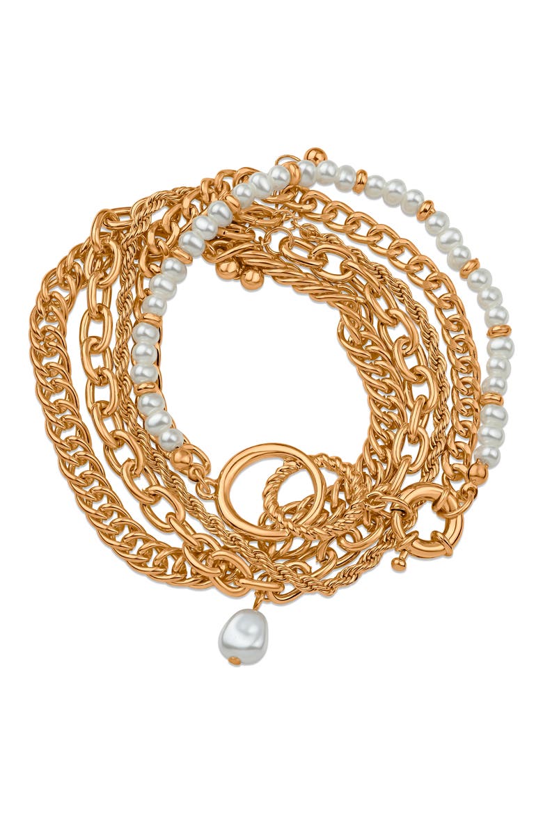 Imitation Pearl Mixed Chain Layered Bracelet, Main, color, WHITE/ GOLD