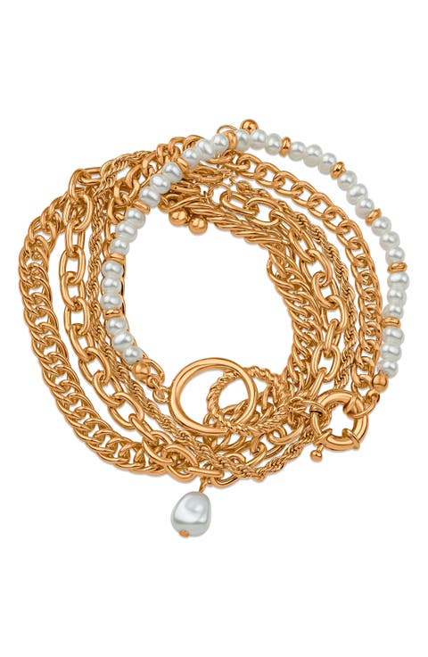 Imitation Pearl Mixed Chain Layered Bracelet