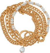 JARDIN Imitation Pearl Mixed Chain Layered Bracelet