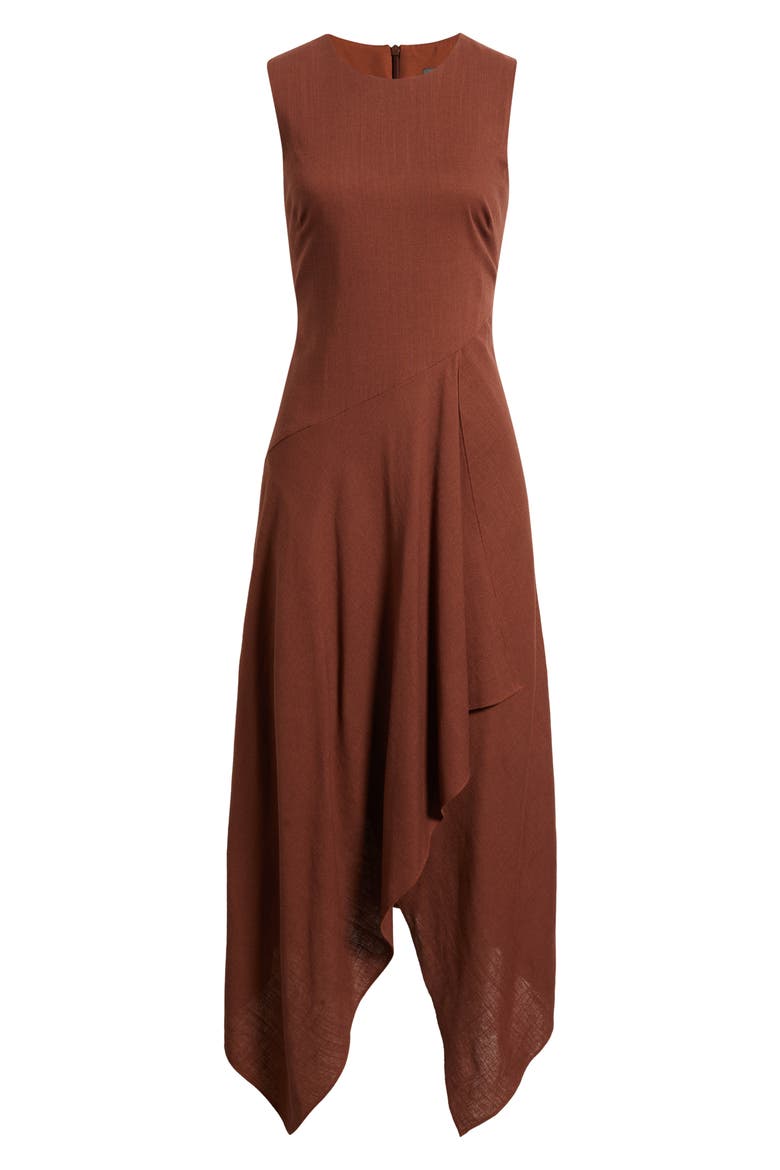 Sleeveless Linen Midi Dress, Alternate, color, BROWN