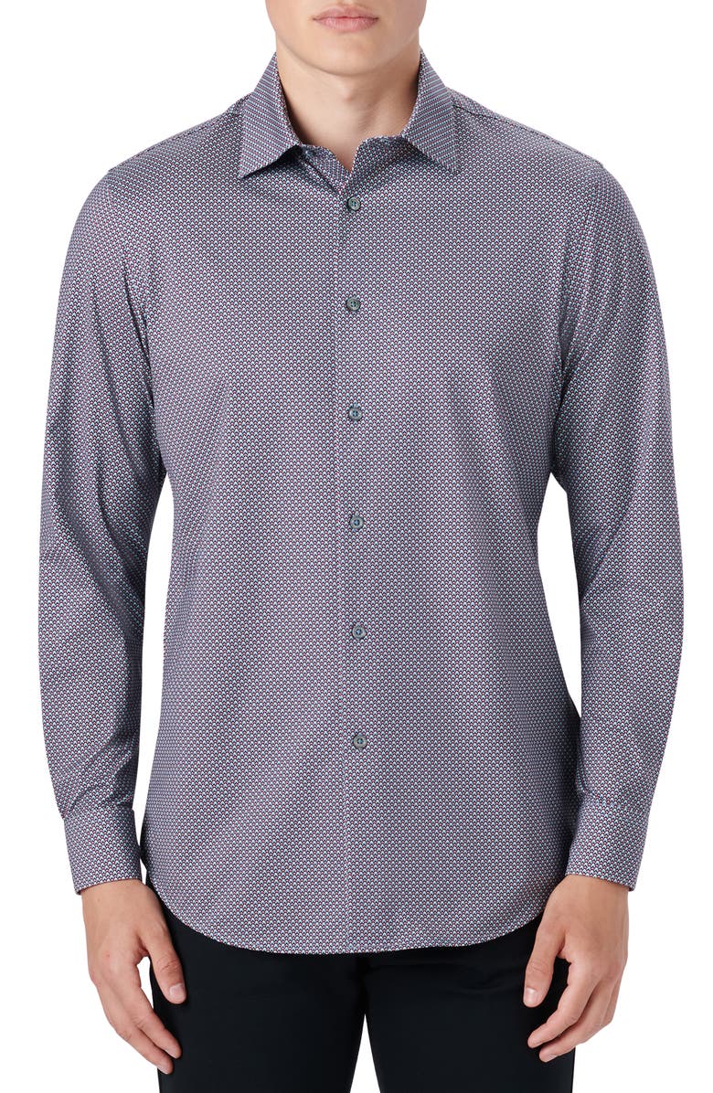 Bugatchi OoohCotton<sup>®</sup> Geometric Print Button-Up Shirt, Main, color, 