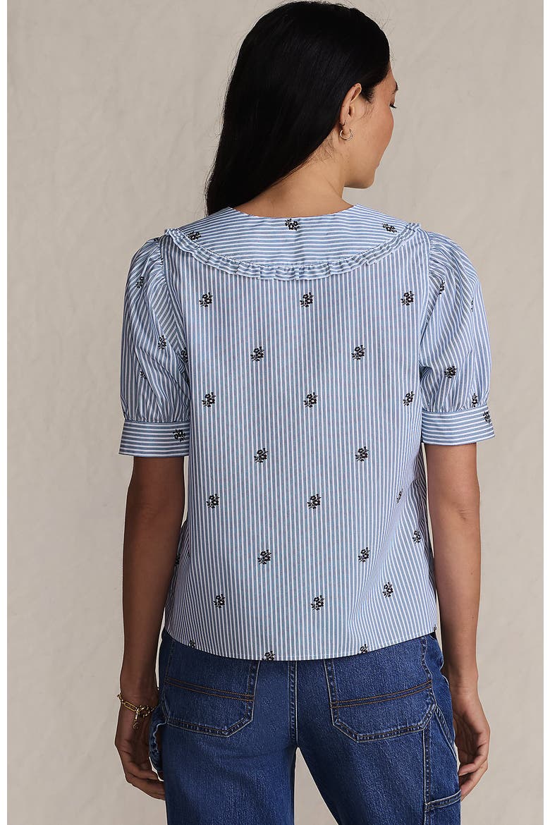 Easy Care Puff Sleeve Statement Collar Shirt, Alternate, color, White/Blue Floral Stripe