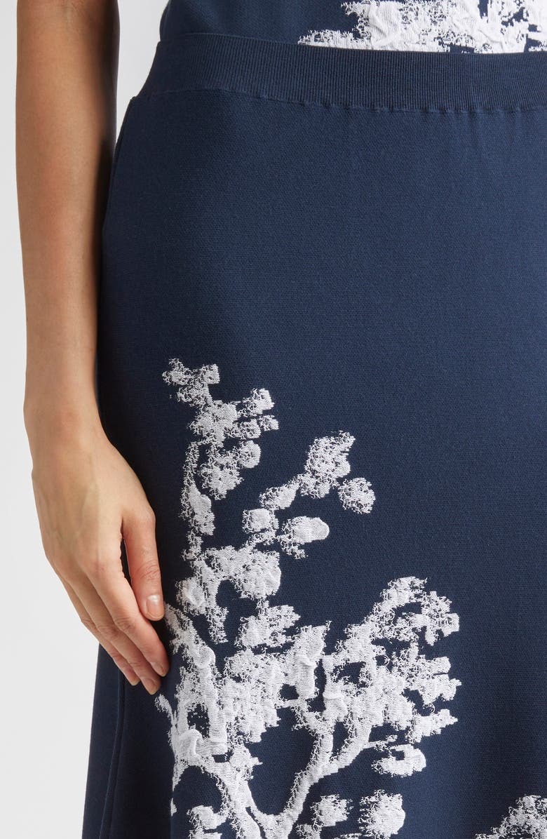 Erdem Etching Jacquard A-Line Knit Midi Skirt, Alternate, color, Cyanotype Etching Navy